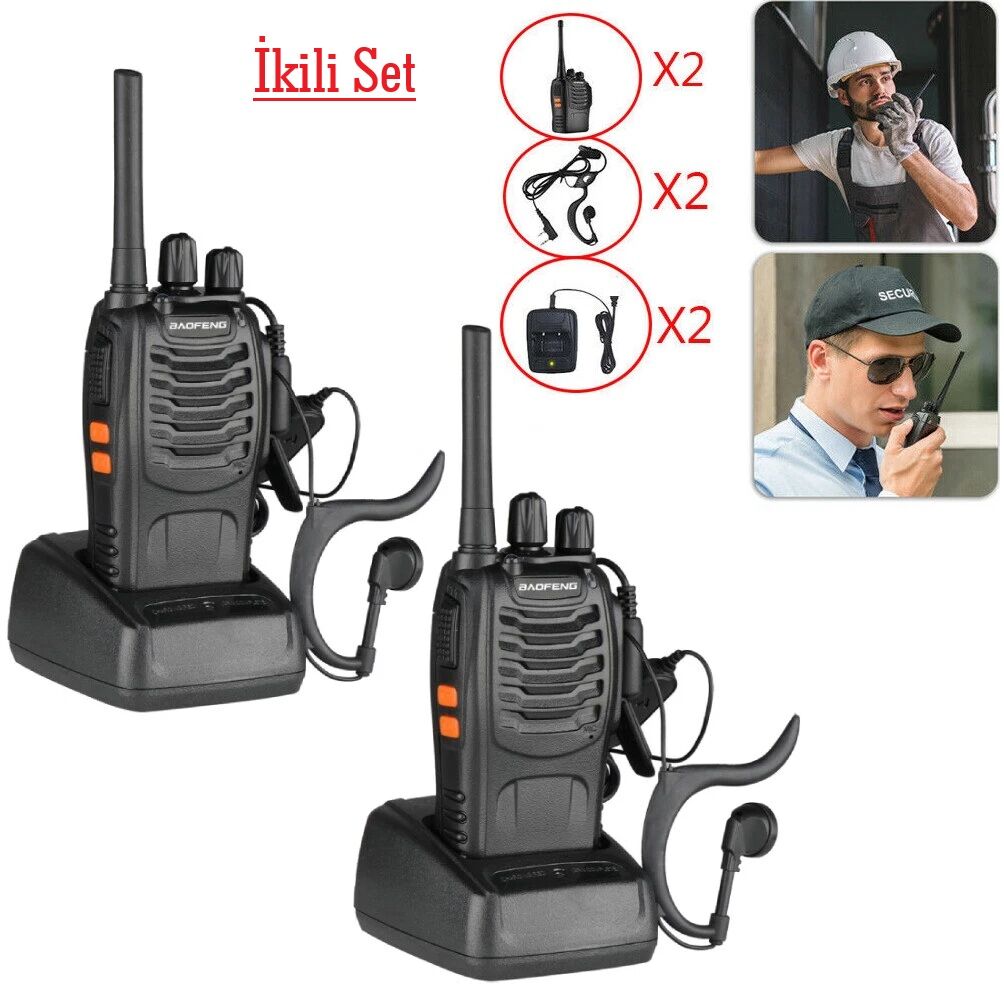 Baofeng BF-88E PMR Telsiz Seti (2’li) – Kulaklık Hediyeli | Lisans Gerektirmez