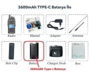 TYT MD-UV390 PLUS DMR EL TELSİZİ GPS'li 10Watt 3600mAh Type-c + P.Kablosu İle