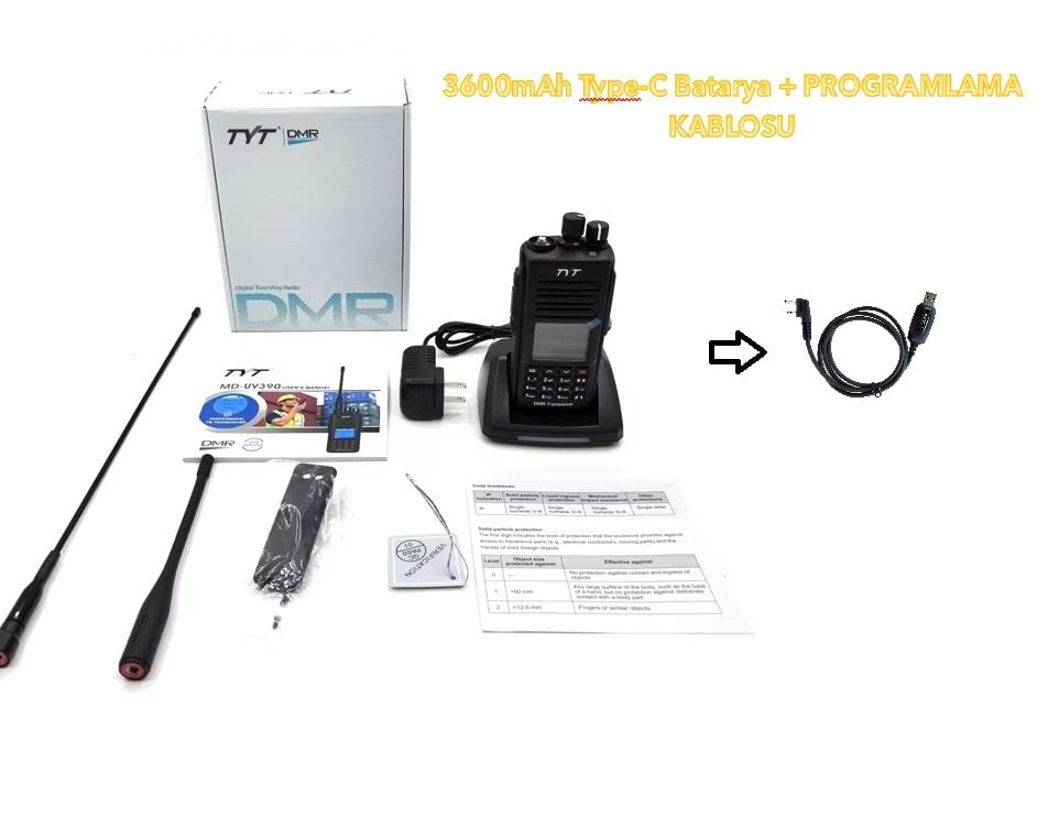 TYT MD-UV390 PLUS DMR EL TELSİZİ GPS'li 10Watt 3600mAh Type-c + P.Kablosu İle