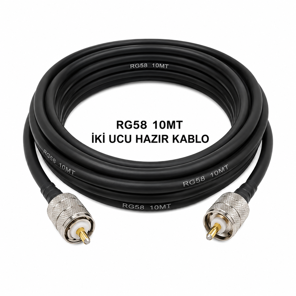 RG58 kablo iki ucu PL-259 konnektörlü Kablo boyu 10mt