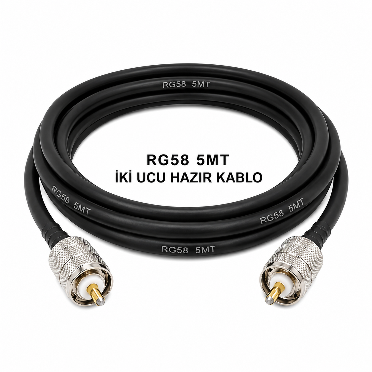 RG58 kablo iki ucu PL-259 konnektörlü Kablo Boyu 5Mt