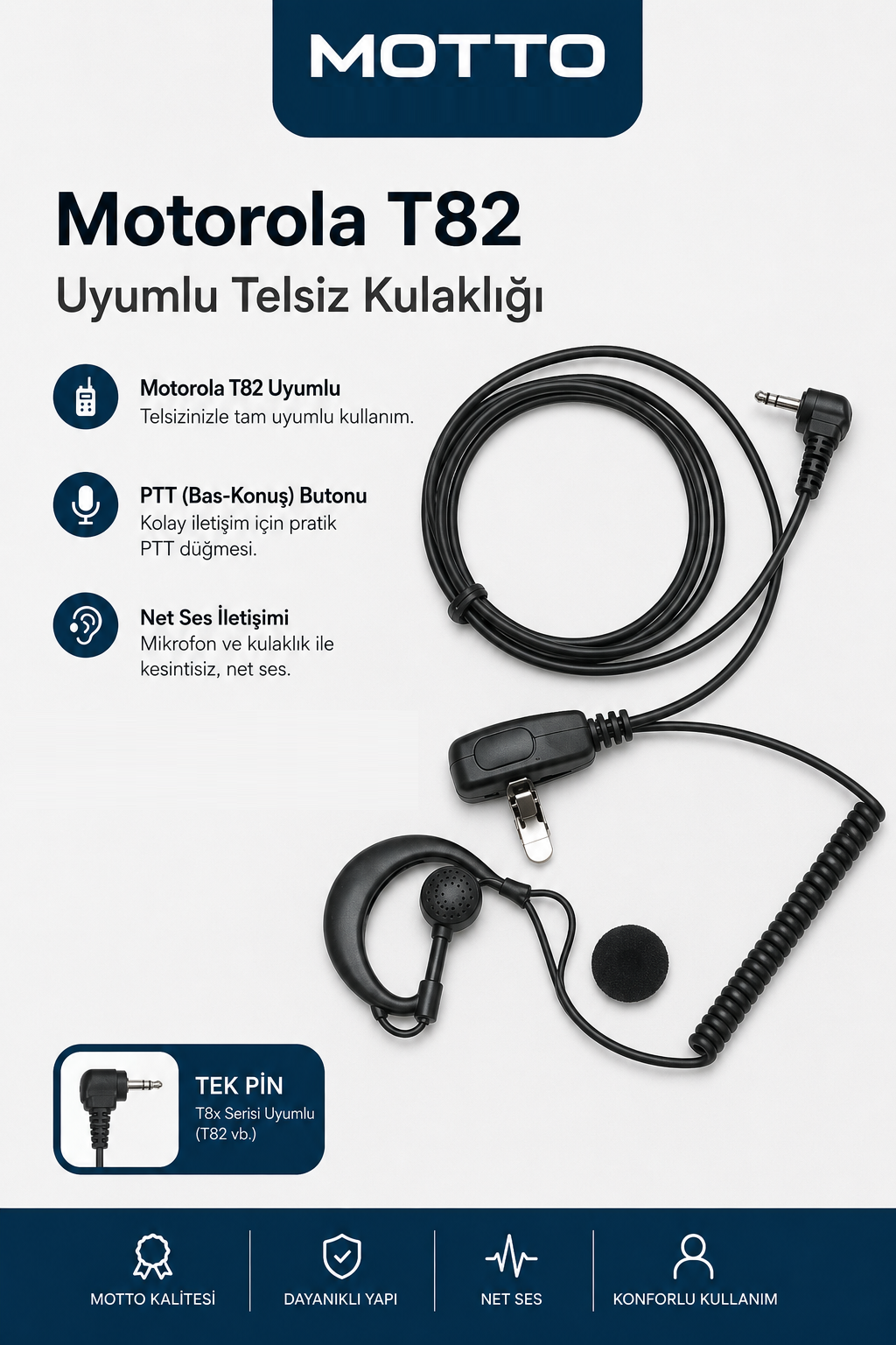 Motorola T82 Extreme Telsiz için Mikrofonlu Kulaklık