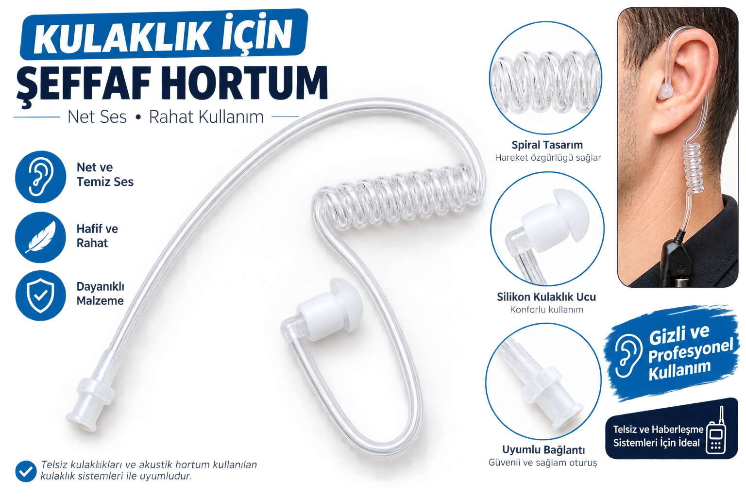 Kulaklık için Şeffaf yedek hortum (aselsan uyumlu)