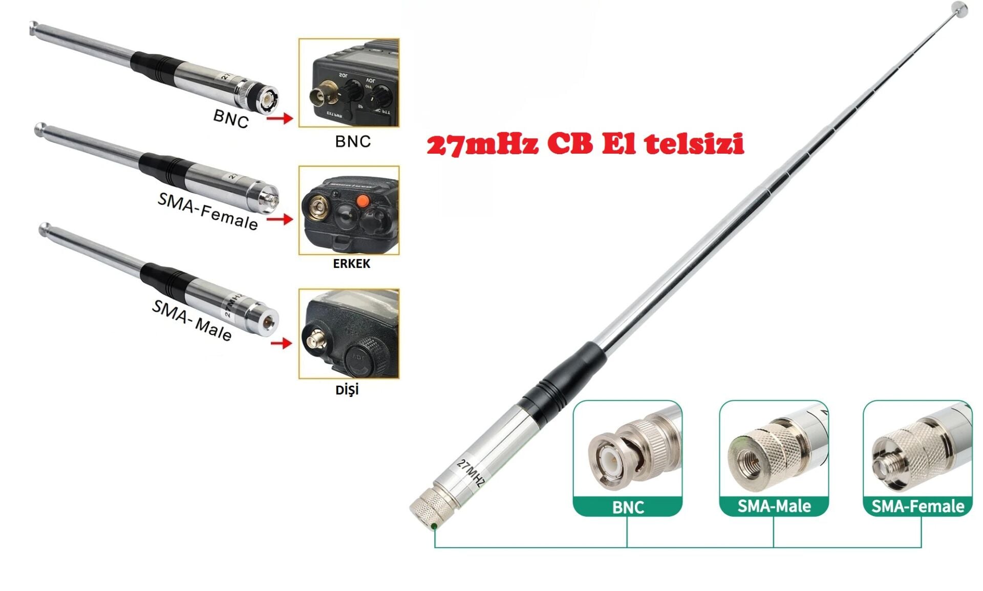 27mHz CB Anten teleskopik dişi girişli