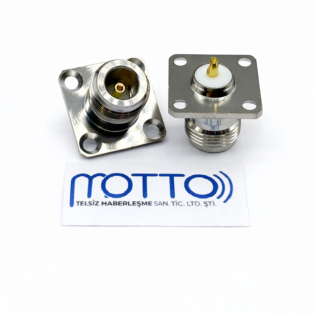 N Tip Dişi Panel Tip Flanşlı Konnektör (4 Delik)