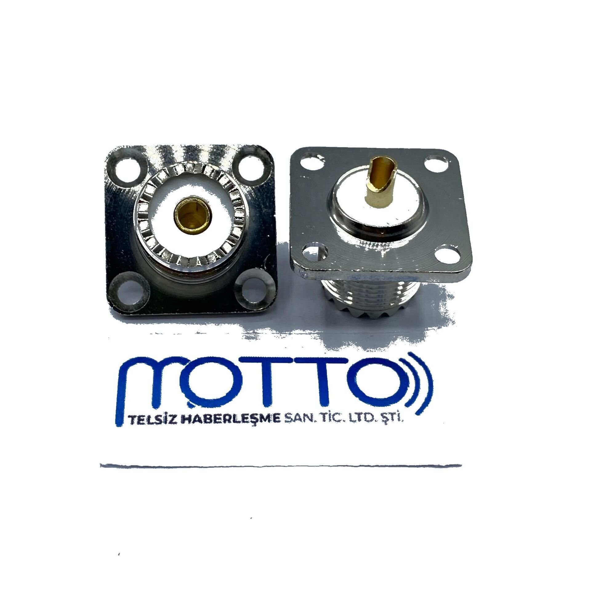 UHF SO239 Kare Flanş Şase Dişi Konnektör – 4 Delikli Panel Tip