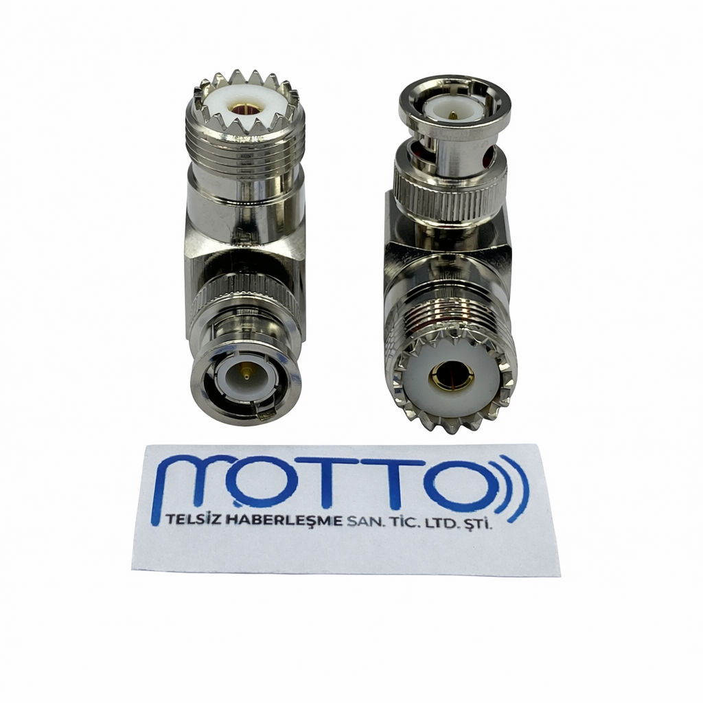 BNC Erkek SL16 – UHF Dişi Sağ Açılı 90° RF Konnektör